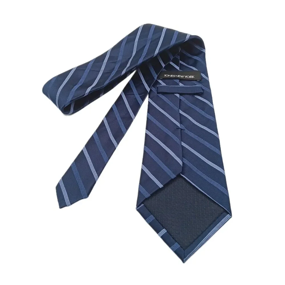 Jones New York Silk Repp Tie Mens 61” Navy Blue Stripe Designer Wide Coastal New